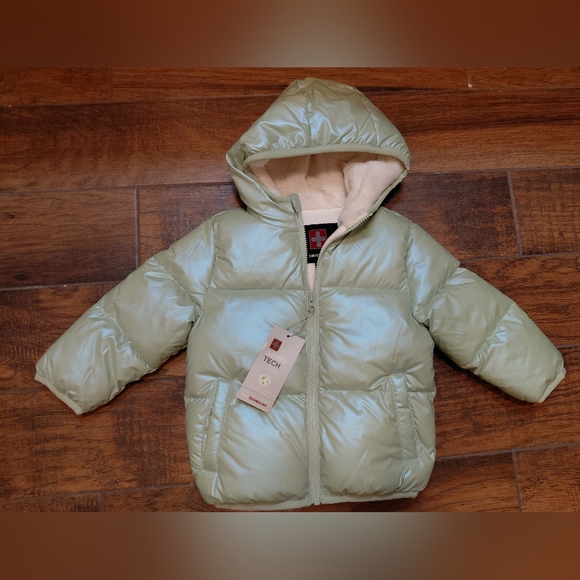 Swiss Tech Toddler Girls Puffer Winter Jacket Green Metallic Size 3T NWT - Picture 1 of 5